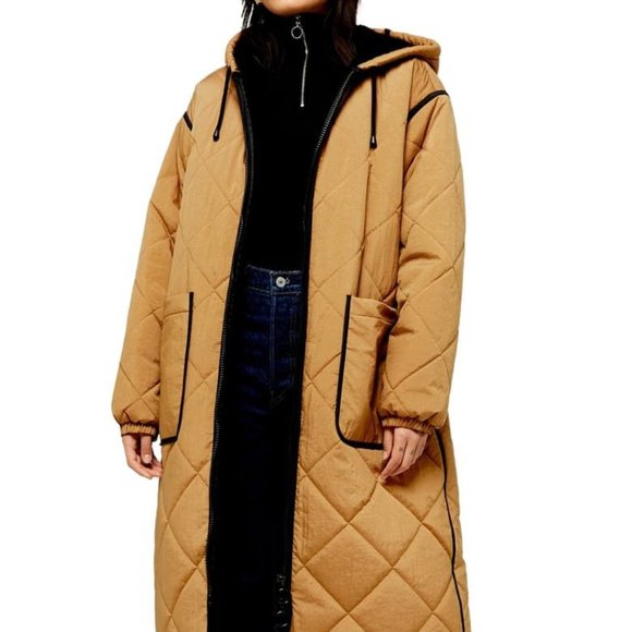 Topshop brown longline padded parka Clearance